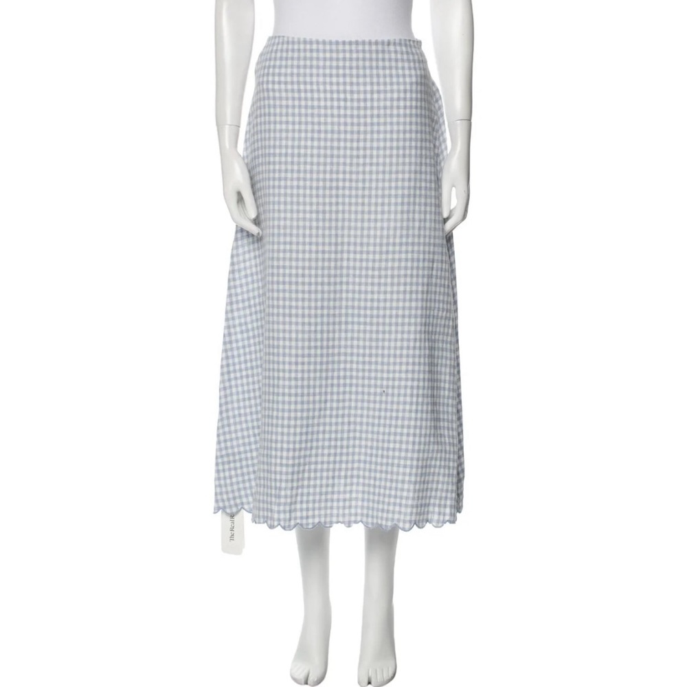 Reformation Blue and White plaid 100%Linen Skirt